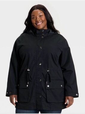 Ava & Viv Black rain jacket with attached hood in plus size 1X NEW